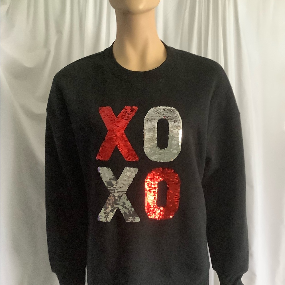 Fleurish Black Crewneck Sweatshirt  with Red and Silver Sequin XO